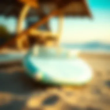Surfboard Ready for Adventure Close-up of a well-maintained surfboard on the sand