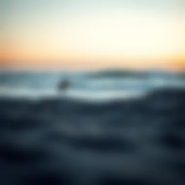 Serene Dawn at the Surfing Shore A stunning view of a peaceful surfing beach at sunrise