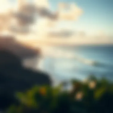 A stunning view of Oahu's coastline with surfers in the background