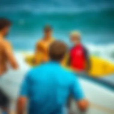 A safety briefing session for novice surfers