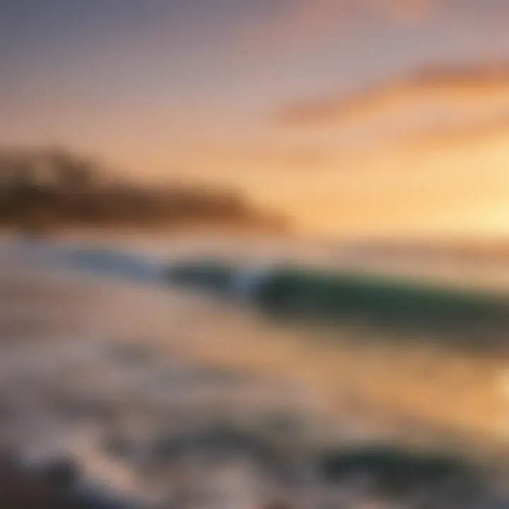 Sunset view of La Jolla coastline with surfers in the water