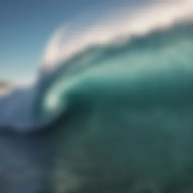 Close-up view of a wave showcasing swell indicators.