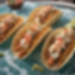 Vibrant display of seafood tacos at Surfside Tacos Wharf