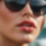 Close-up of lip design features on sunglasses