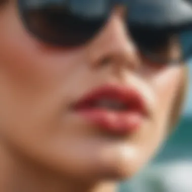 Close-up of lip design features on sunglasses