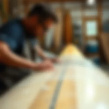 Detailed view of surfboard craftsmanship in action
