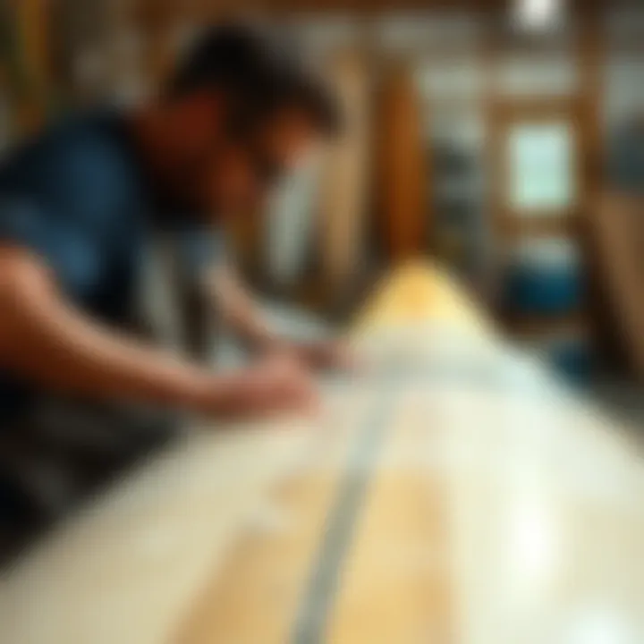 Detailed view of surfboard craftsmanship in action