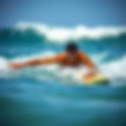 Surfer demonstrating powerful swimming technique