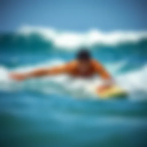 Surfer demonstrating powerful swimming technique