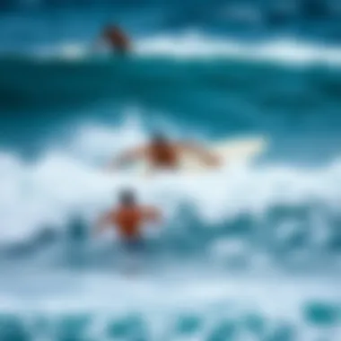 Ocean waves with surfers showcasing their agility