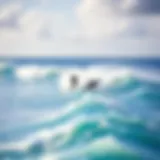 A breathtaking view of surfers riding waves at a popular beach in Puerto Rico.