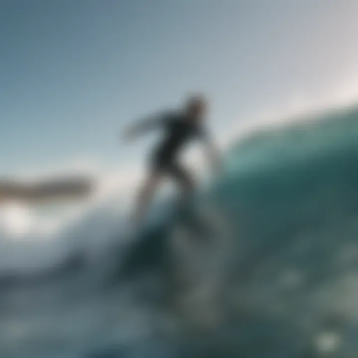 Surfer wearing a shark wristband while riding a wave