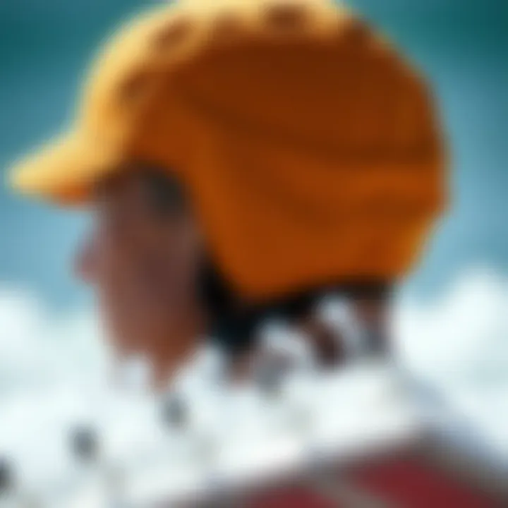 Surfing cap worn during various surfing activities, highlighting functionality and style