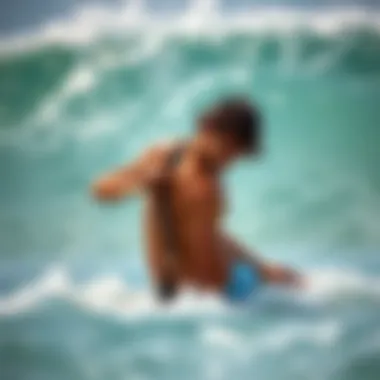 Surfer adjusting a strap before hitting the waves