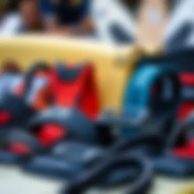 Different types of surfing straps displayed together