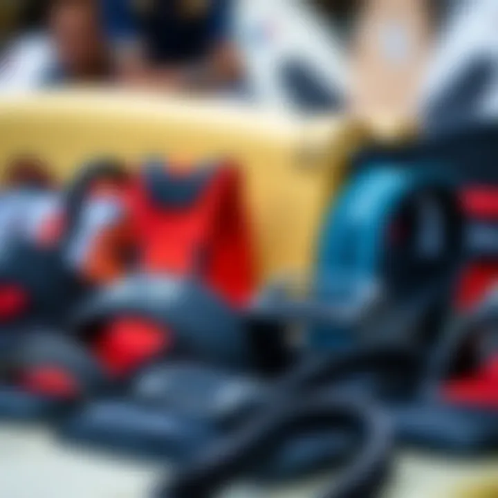 Different types of surfing straps displayed together