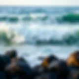 Ocean waves crashing on rocky shore
