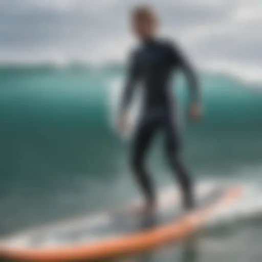 Wetsuit fitting on a surfboard