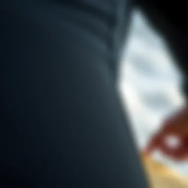 A close-up view of the texture and stitching of a wetsuit