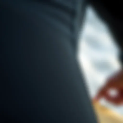 A close-up view of the texture and stitching of a wetsuit