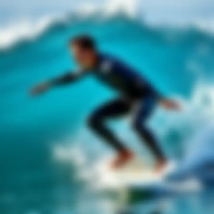 A surfer in action, showcasing the flexibility of a wetsuit