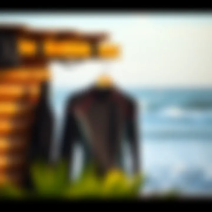 A stylish wetsuit hanging to dry after a surf session