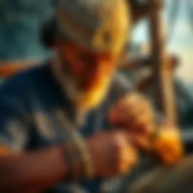 Artisan crafting a surfer bracelet with natural materials