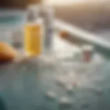 A close-up view of sunscreen ingredients on a laboratory table.