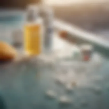 A close-up view of sunscreen ingredients on a laboratory table.