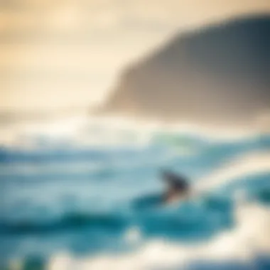 Surfing at the Coastline Surfing at a breathtaking coastline with perfect waves