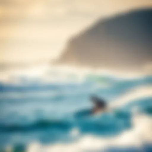 Surfing at the Coastline Surfing at a breathtaking coastline with perfect waves