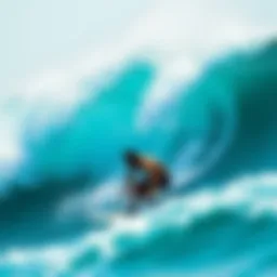 A surfer in distress due to dehydration while riding a wave