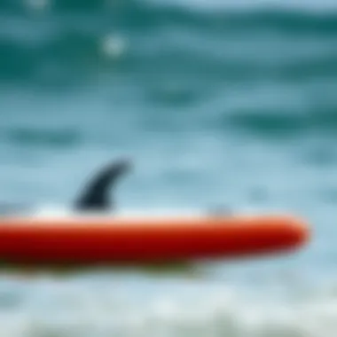 Side view of a paddle board showcasing its design and stability features