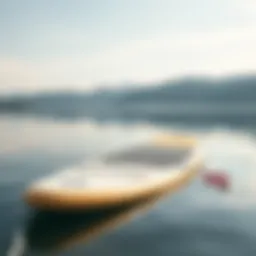 Paddle board displaying various widths on a tranquil lake