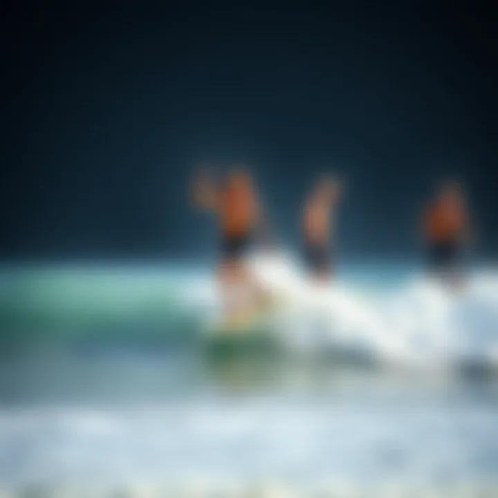 Diverse Riding Styles on Skim Boards Skim boarder demonstrating various riding styles