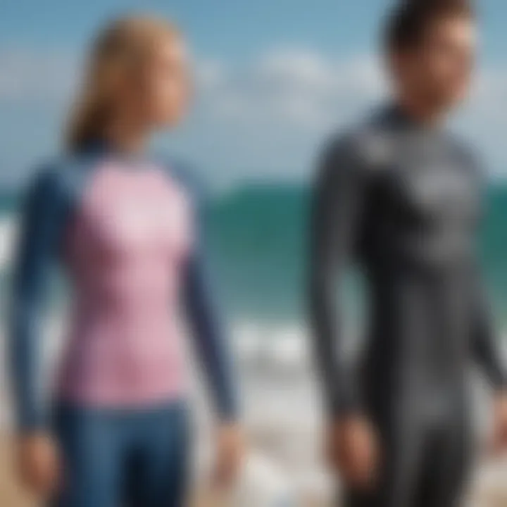 Side-by-side view of surf shirt and rash guard