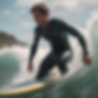 Surfer wearing a rash guard in action