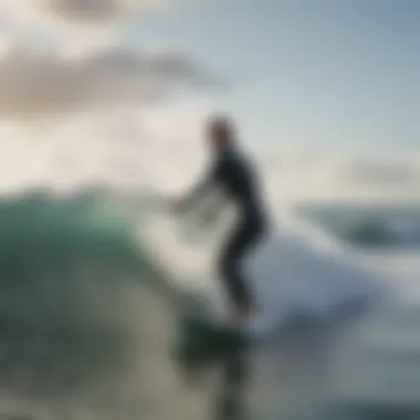 A surfer casting with precision using a 9 ft surf rod.