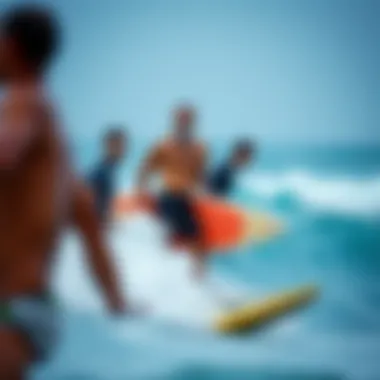 Surf Community Dynamics A community of surfers sharing waves and camaraderie