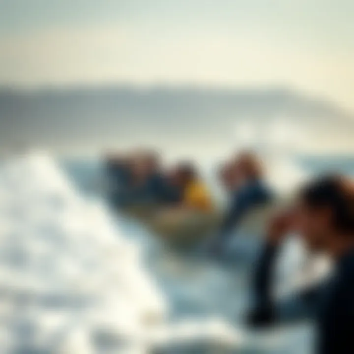 Surf Lineup Etiquette A crowded surf lineup showcasing wave etiquette