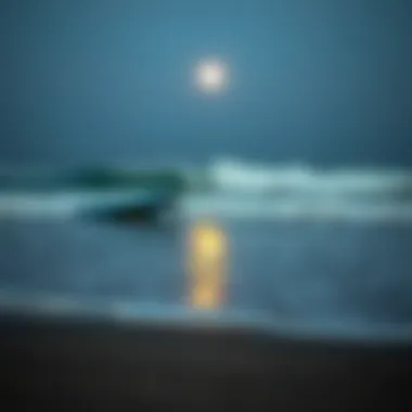 A serene beach scene at high tide during a full moon