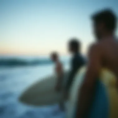 Surfers evaluating conditions based on moon chart