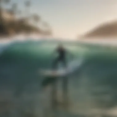 A scenic beach in Los Angeles with surfers riding waves