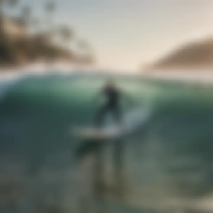 A scenic beach in Los Angeles with surfers riding waves