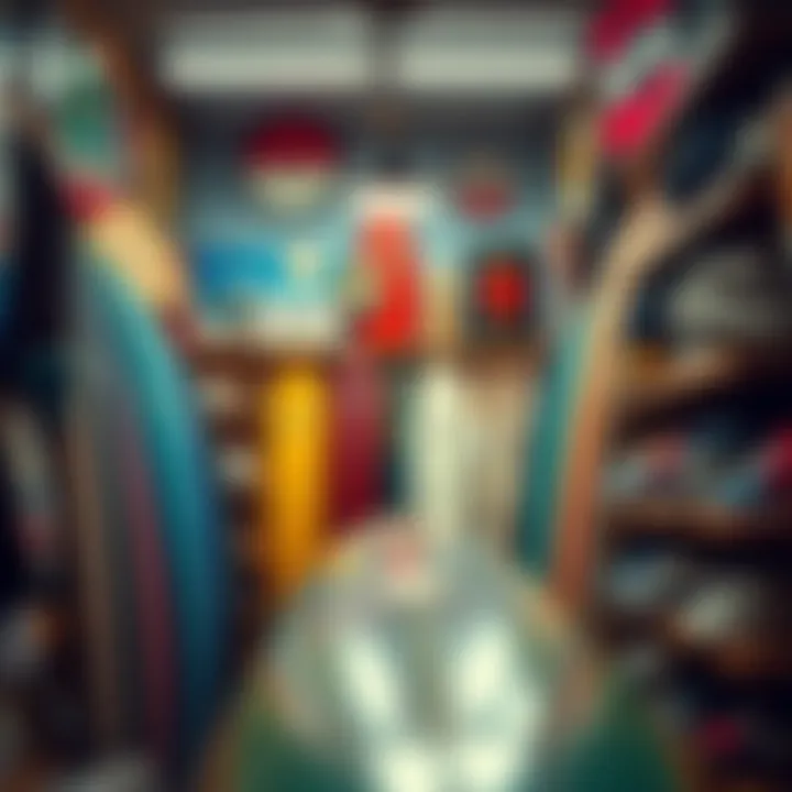 A nostalgic surf shop display with retro brands