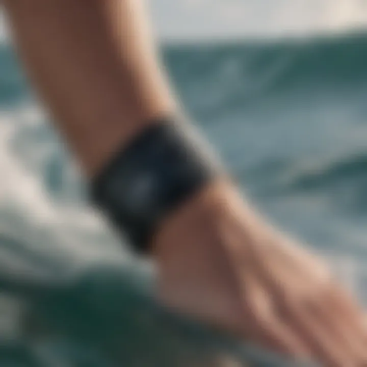 Close-up of wrist brace material highlighting waterproof features