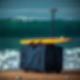 Wheeled surfboard bag showcasing durable materials.