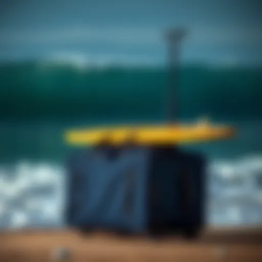 Wheeled surfboard bag showcasing durable materials.