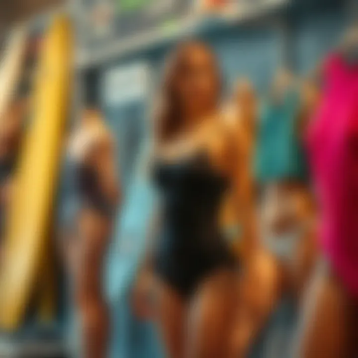 Stylish bathing suits on display