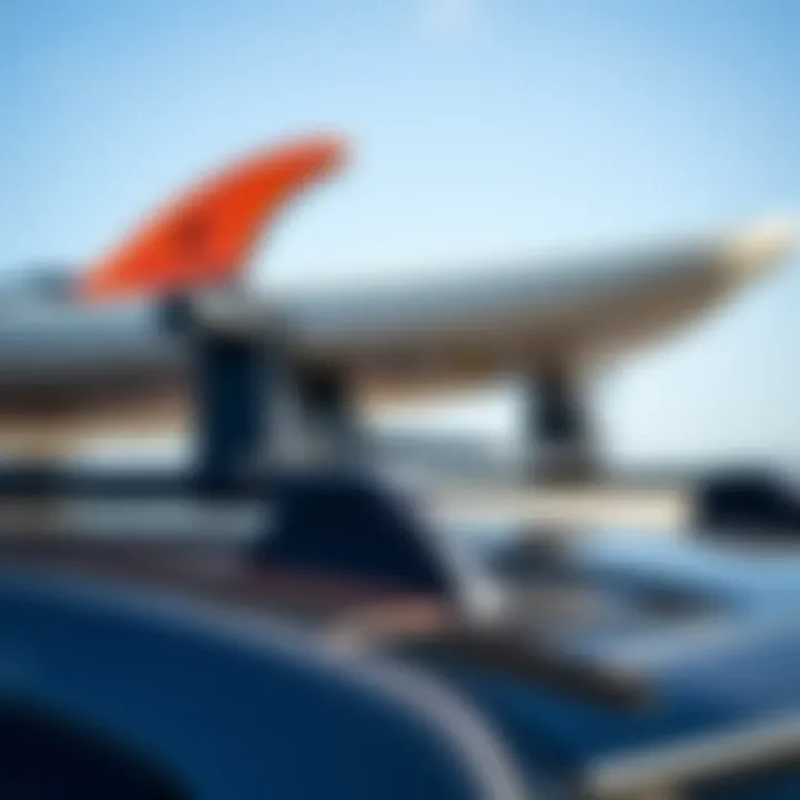 Detailed Features of Yakima Surfboard Rack Close-up of Yakima surfboard rack features